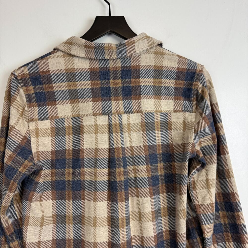 NWT Quince Womens Stretch Sweater Fleece Shirt Plaid Mocha Check - M - Picture 7 of 8